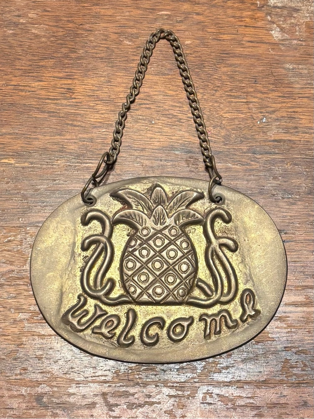 Brass Pineapple Welcome Wall Plaque